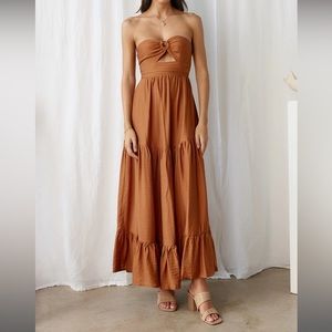 LET'S FLY AWAY MAXI DRESS TAN NWT